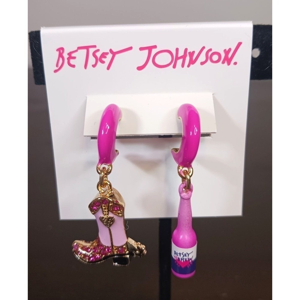 Betsey Johnson Cowgirl Boot Beer Bottle Earrings NWT Pink Western Nashville